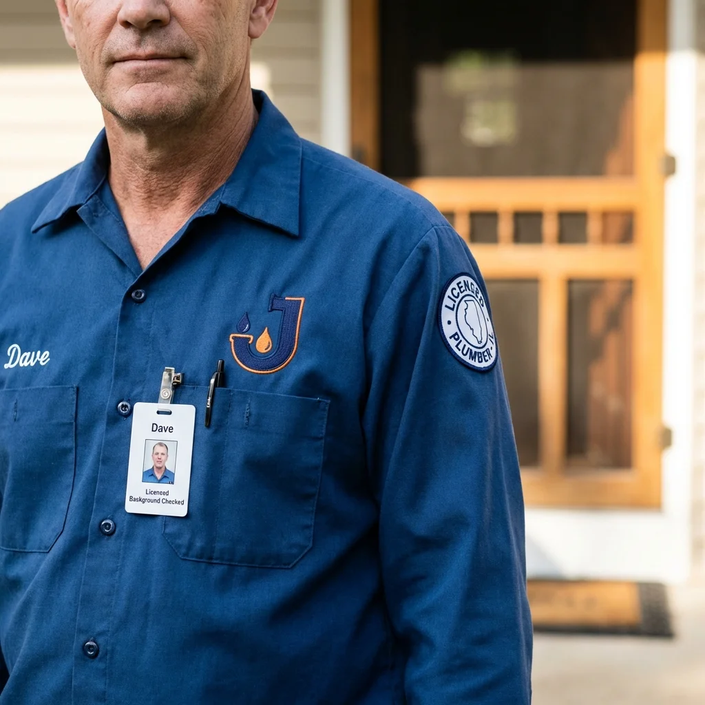 Licensed plumber showing ID badge in New Castle, VA
